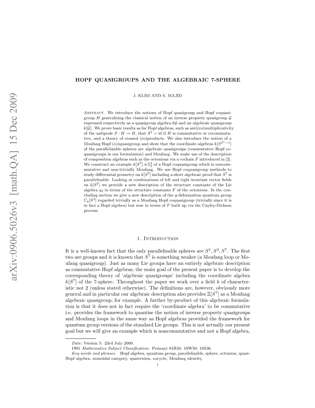 Hopf Quasigroups and the Algebraic 7-Sphere 3