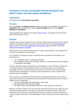 Inclusion of Trans and Gender Diverse Students and Staff in Sport and Recreation Guidelines