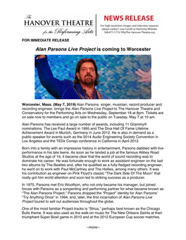 Alan Parsons Live Project Is Coming to Worcester