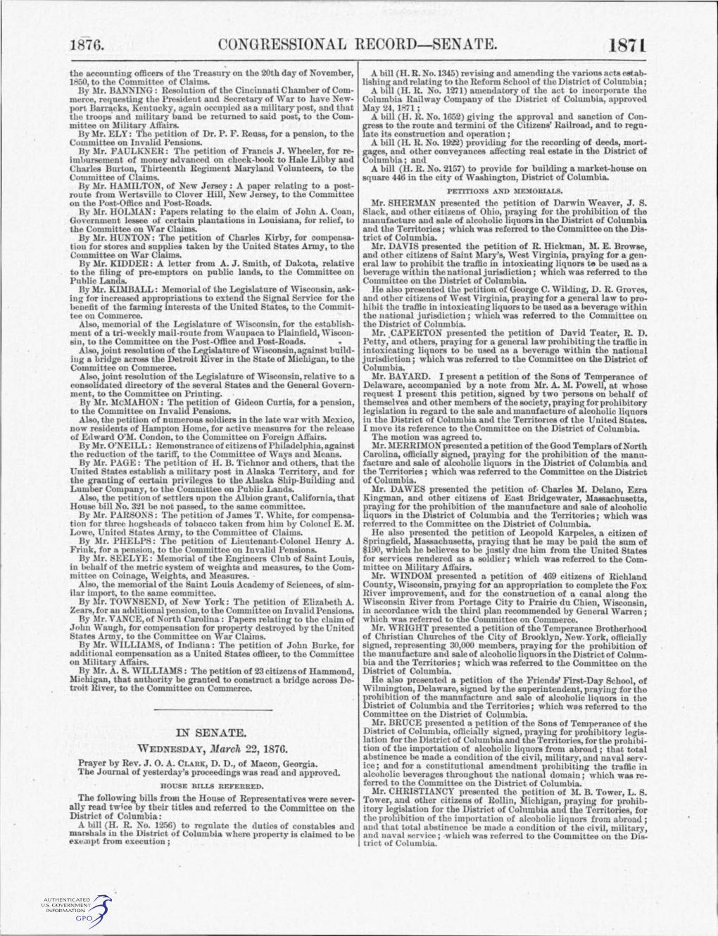 CONGRESSIONAL RECOR.D-SENATE. 1871 the Accounting Officerm of the Treasury on the 20Th Day of November, a Bill (H