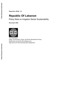 Republic of Lebanon Public Disclosure Authorized Policy Note on Irrigation Sector Sustainability