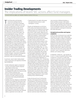 The Implications of Recent SEC Actions Affect Fund Managers SCHULTE ROTH & ZABEL LLP, INSIDER TRADING NEWSLETTER 2014