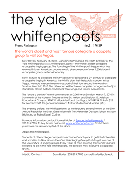 The Yale Whiffenpoofs Press Release Est