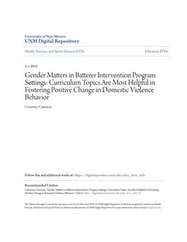 Gender Matters in Batterer Intervention Program Settings