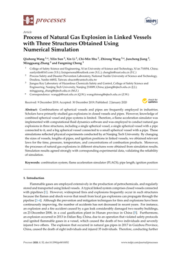 Process of Natural Gas Explosion in Linked Vessels with Three Structures Obtained Using Numerical Simulation