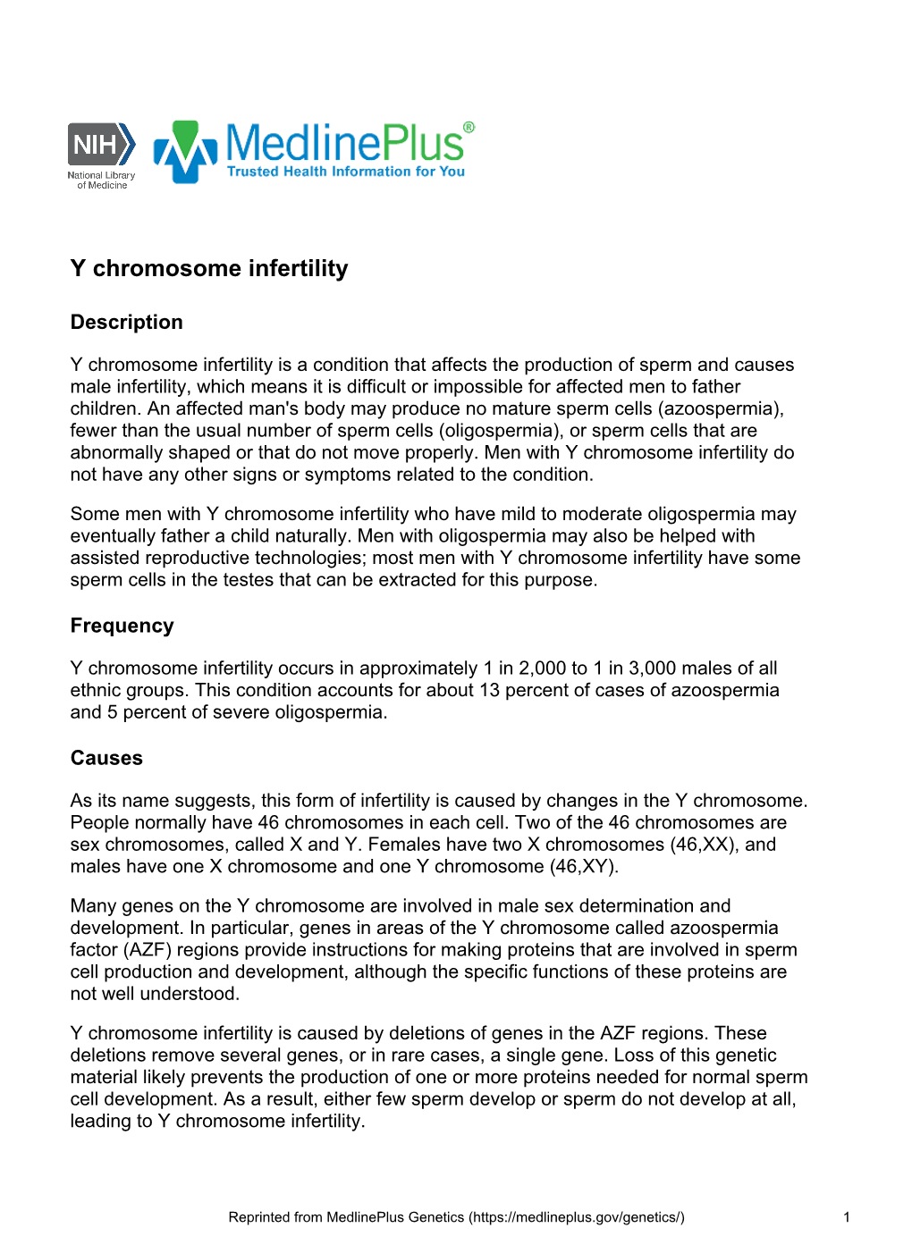 Y Chromosome Infertility