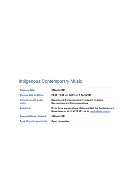 Indigenous Contemporary Music Guidelines 2020-21 to 2022-23 Page 2 of 24 13