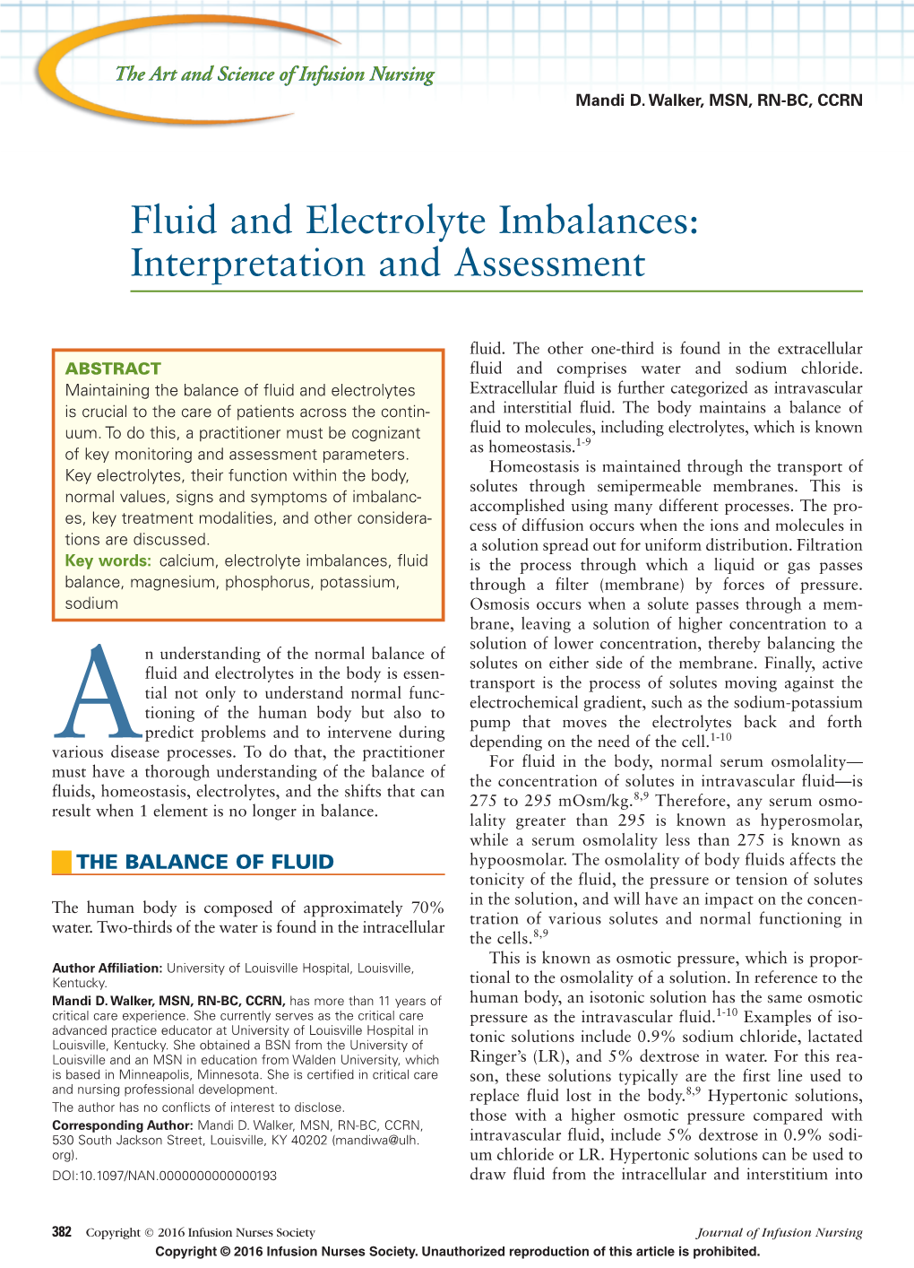 Fluid and Electrolyte Imbalances: Interpretation and Assessment