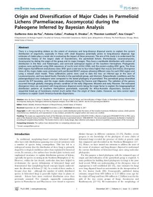 Origin and Diversification of Major Clades in Parmelioid Lichens (Parmeliaceae, Ascomycota) During the Paleogene Inferred by Bayesian Analysis