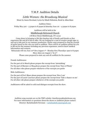 T.M.P. Audition Details Little Women: the Broadway Musical
