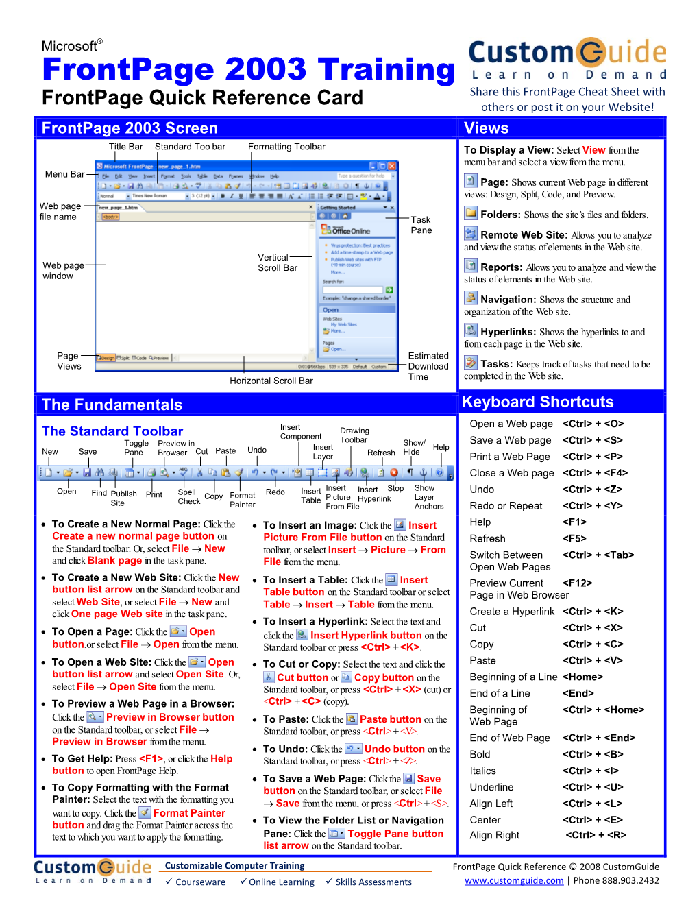 Frontpage Quick Reference, Microsoft Frontpage 2003 Cheat Sheet