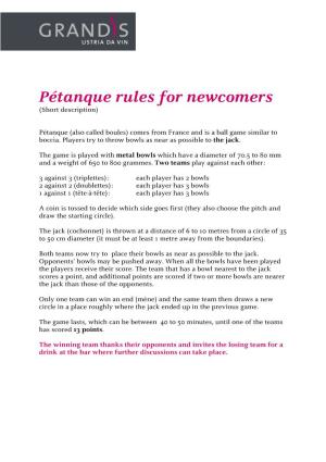 Pétanque Rules for Newcomers (Short Description)