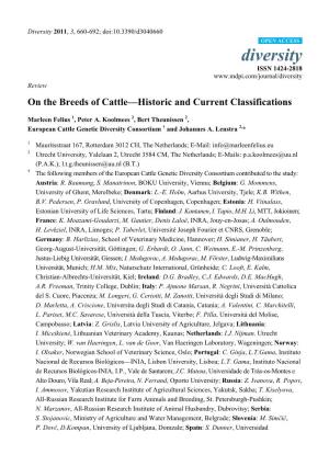 On the Breeds of Cattle—Historic and Current Classifications