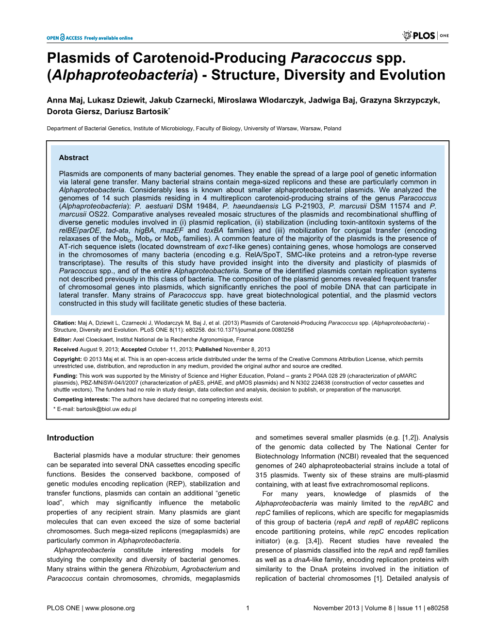 Alphaproteobacteria) - Structure, Diversity and Evolution