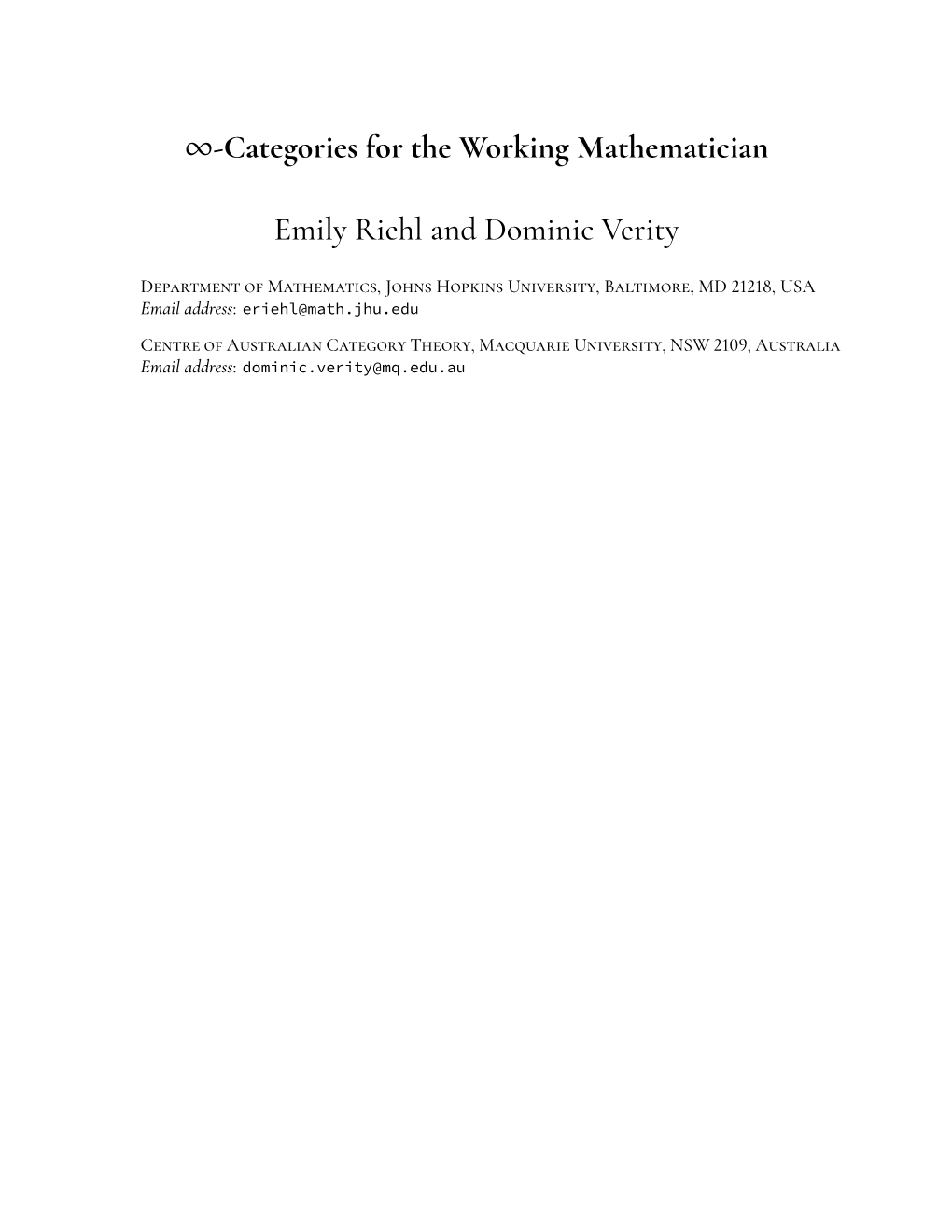 Categories for the Working Mathematician Emily