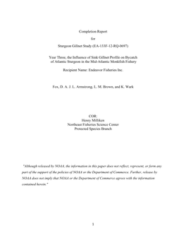 Completion Report for Sturgeon Gillnet Study (EA-133F-12-RQ-0697)