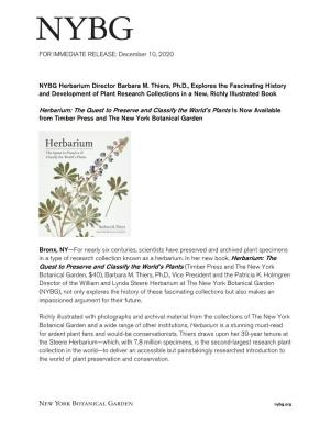 December 10, 2020 NYBG Herbarium Director Barbara M. Thiers, Ph.D