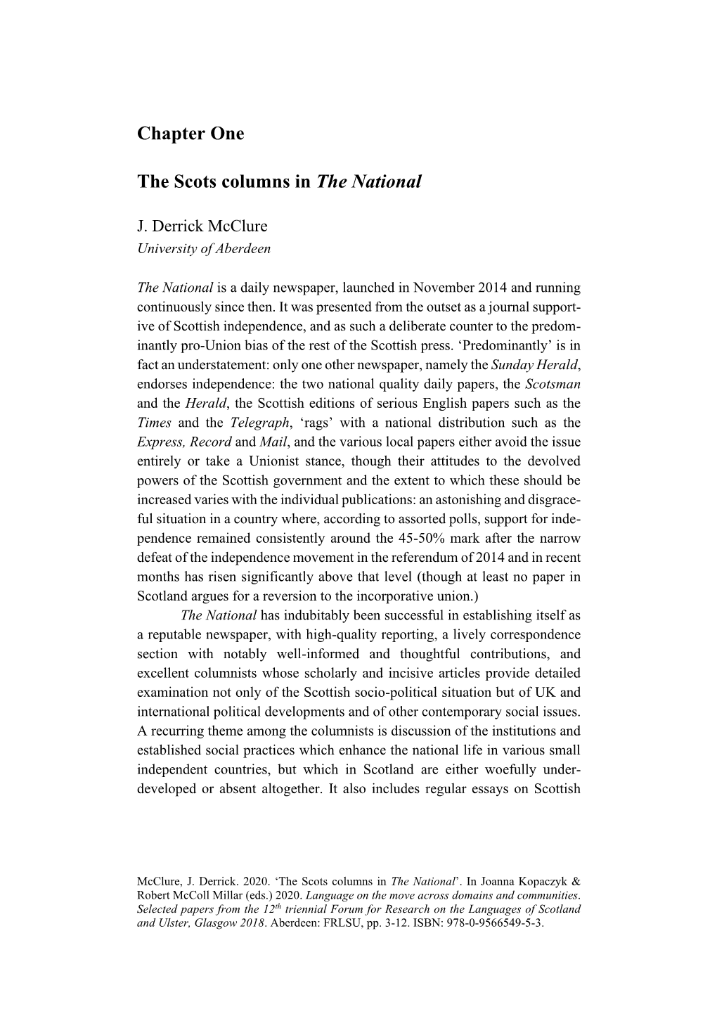 Chapter One the Scots Columns in the National