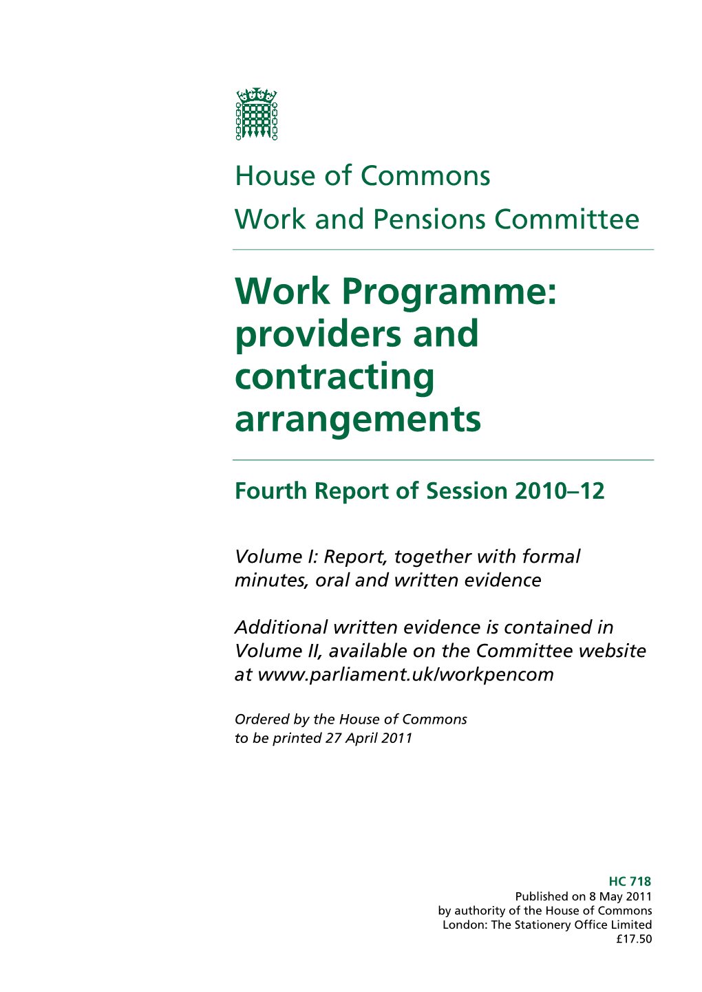 Work Programme: Providers and Contracting Arrangements