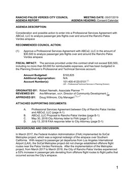 City Council Agenda Consideration for Passenger Flights in And