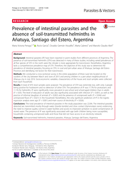 Prevalence of Intestinal Parasites and the Absence of Soil-Transmitted Helminths in Añatuya, Santiago Del Estero, Argentina