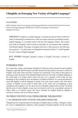 Chinglish: an Emerging New Variety of English Language?