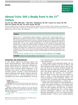 Adrenal Crisis: Still a Deadly Event in the 21St Century Troy H.K