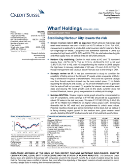 Stabilising Harbour City Lowers the Risk Enterprise Value (HK$ Mn) 209,702 Number of Shares (Mn) 3,033 ■ Slower Reversion Rate in 2017 As Expected