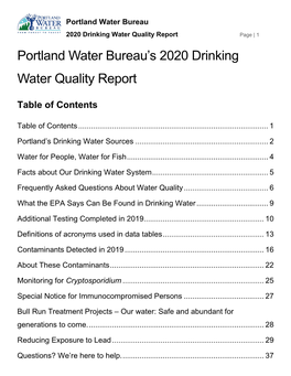 Portland Water Bureau's 2020 Drinking Water Quality Report