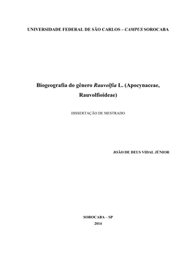 Biogeografia Do Gênero Rauvolfia L. (Apocynaceae, Rauvolfioideae)