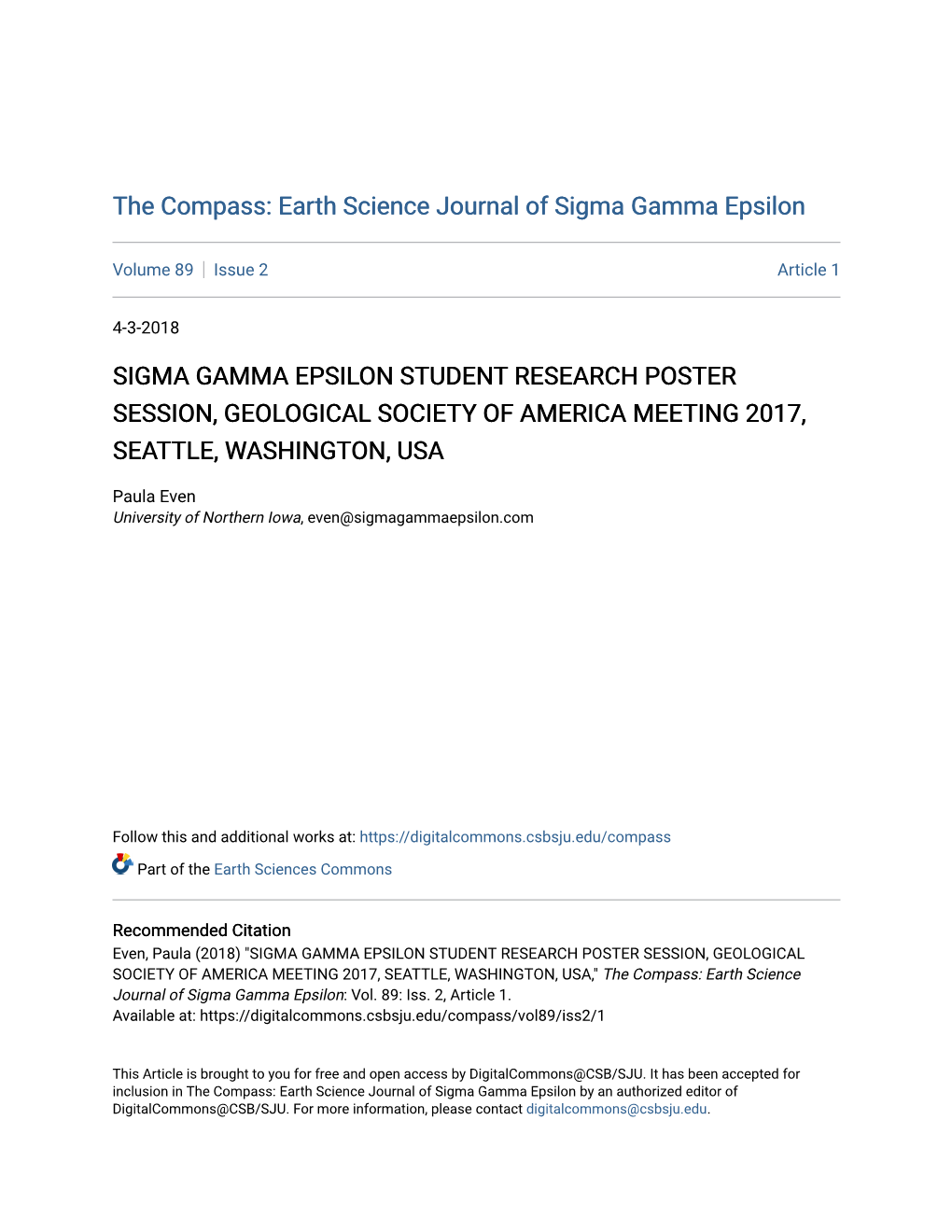 Sigma Gamma Epsilon Student Research Poster Session, Geological Society of America Meeting 2017, Seattle, Washington, Usa