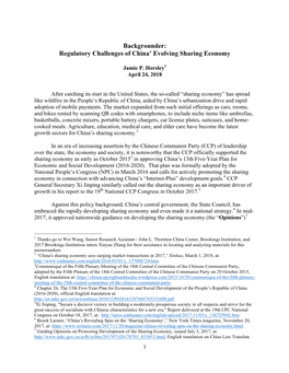 Horsley, Sharing Economy Regulatory Backgrounder April 2018