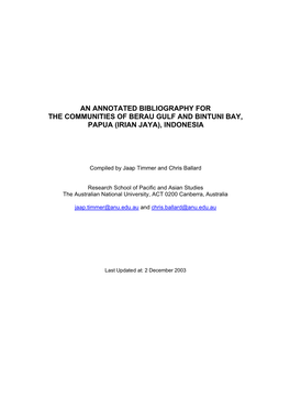 Annotated Bibliography of Berau Gulf and Bintuni Bay Communities In