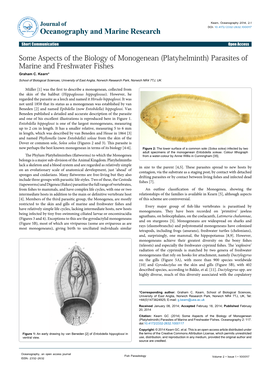 Some Aspects of the Biology of Monogenean (Platyhelminth) Parasites of Marine and Freshwater Fishes Graham C