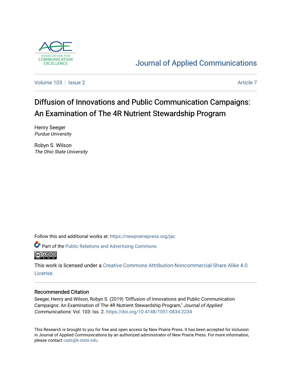 Diffusion of Innovations and Public Communication Campaigns: an Examination of the 4R Nutrient Stewardship Program