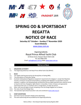 Spring Od & Sportsboat Regatta Notice of Race