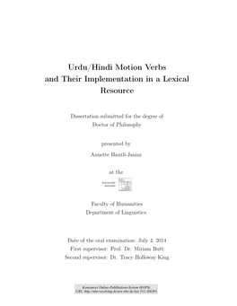 Urdu/Hindi Motion Verbs and Their Implementation in a Lexical Resource