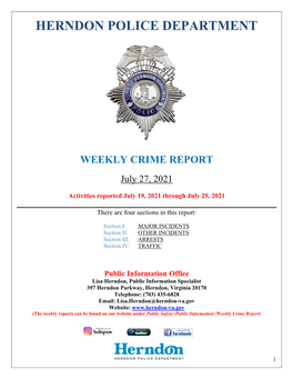 Weekly Crime Report July 27, 2021