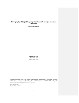 Bibliography, Literature in English on Norwegian History C