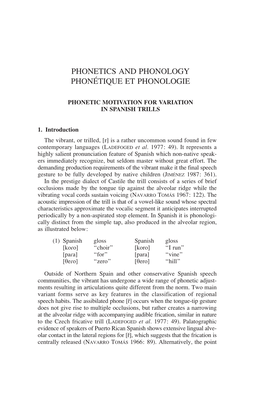 Phonetics and Phonology Phonétique Et Phonologie