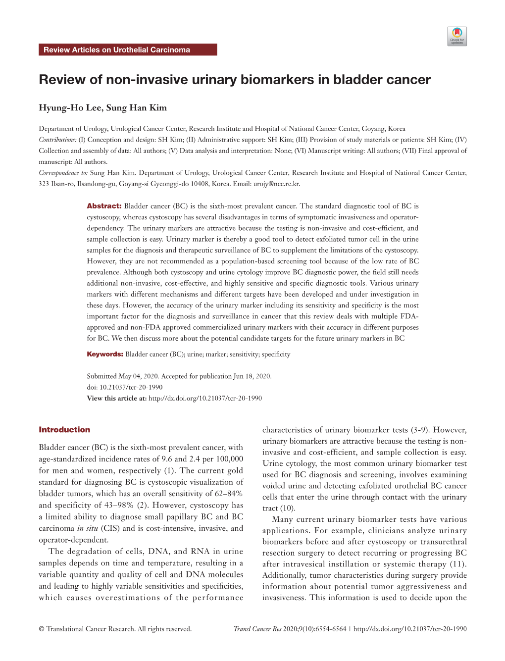 Review of Non-Invasive Urinary Biomarkers in Bladder Cancer