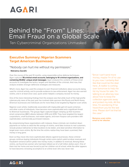 Behind the “From” Lines: Email Fraud on a Global Scale Ten Cybercriminal Organizations Unmasked