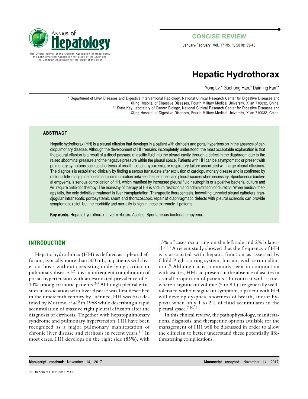 Hepatic Hydrothorax