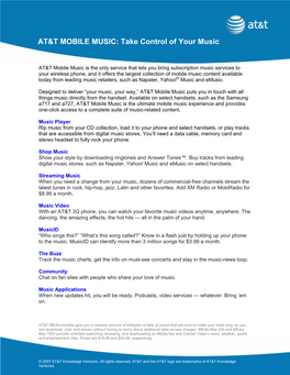 AT&T MOBILE MUSIC: Take Control of Your Music