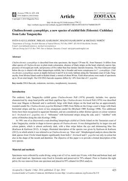 Chalinochromis Cyanophleps, a New Species of Cichlid Fish (Teleostei: Cichlidae) from Lake Tanganyika