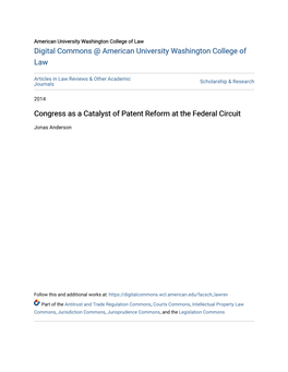 Congress As a Catalyst of Patent Reform at the Federal Circuit