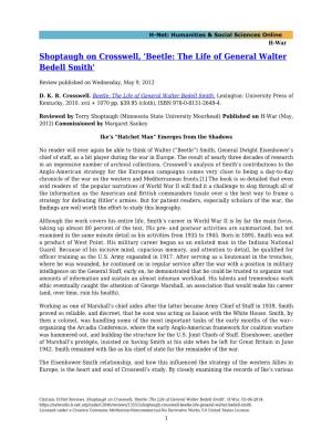 Shoptaugh on Crosswell, 'Beetle: the Life of General Walter Bedell Smith'