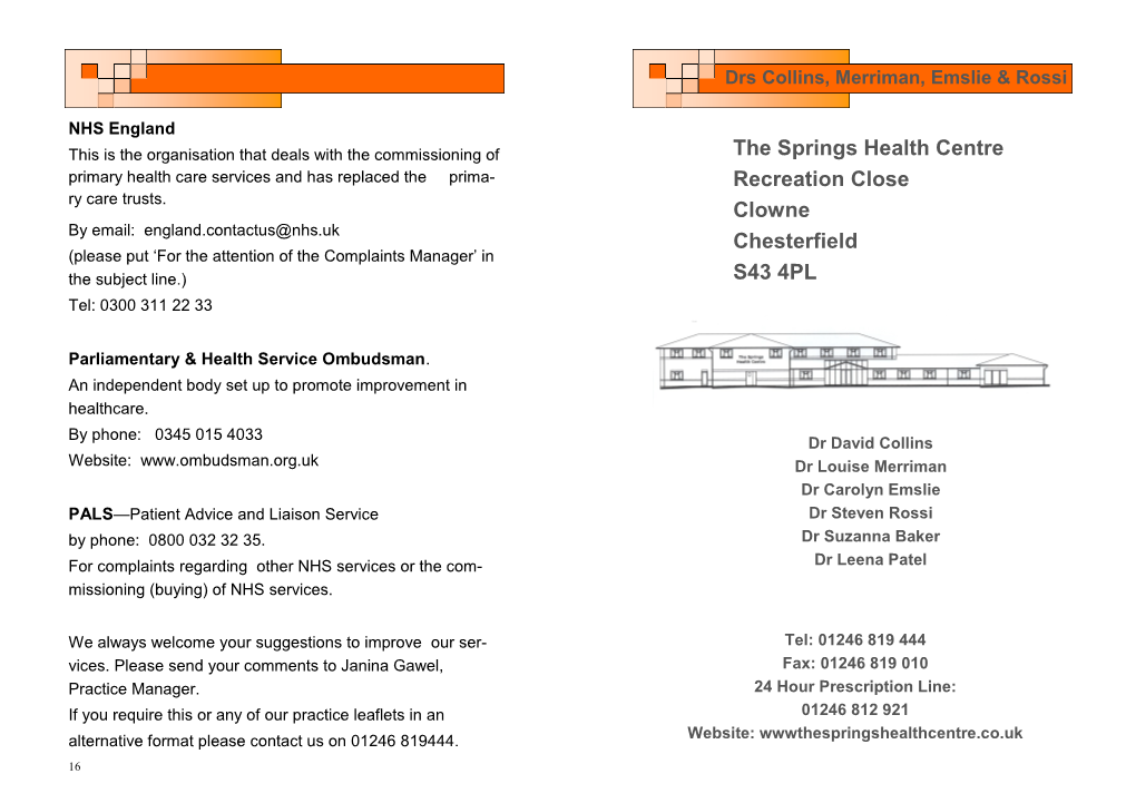 The Springs Health Centre Recreation Close Clowne Chesterfield S43