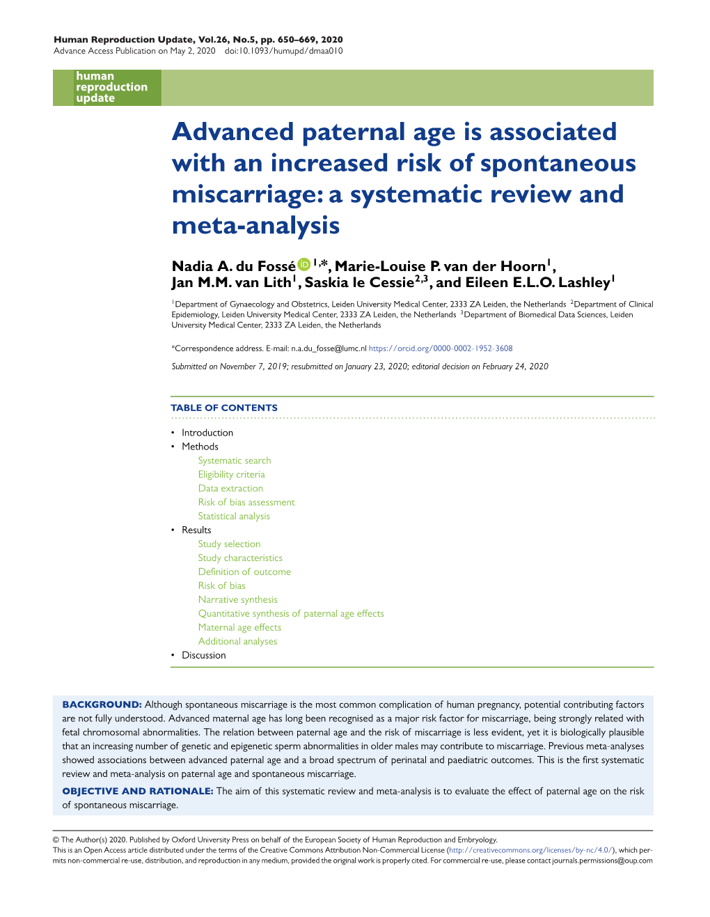 Advanced Paternal Age Is Associated with an Increased Risk of Spontaneous Miscarriage: a Systematic Review and Meta-Analysis