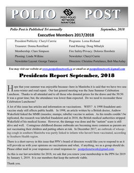 Presidents Report September, 2018